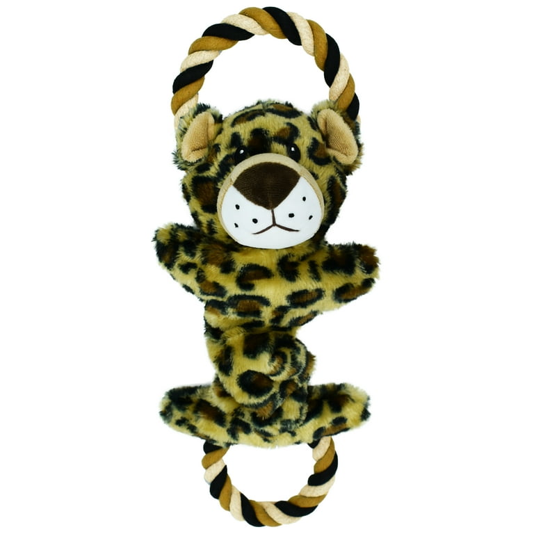 Vibrant Life Cozy Buddy with Rope Dog Toy Squeaks and Crinkles Leopard