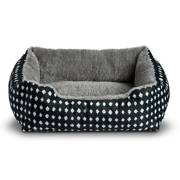 Vibrant Life Dog & Cat Bed, Plush Cuddler, Portable, Black & White Diamonds, 19" × 15"