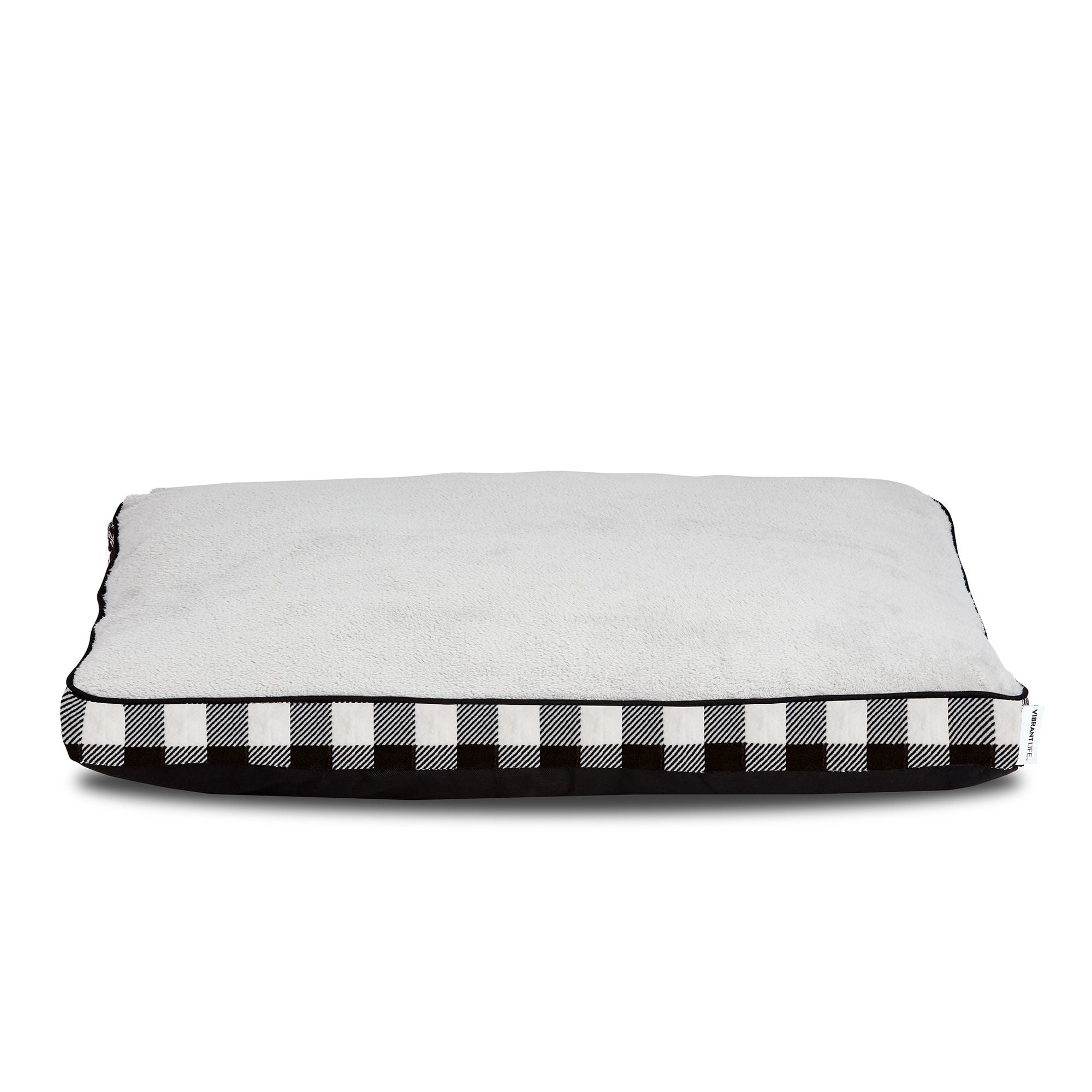Vibrant Life Deluxe Gusset Pillow Large Dog Bed, Black Buffalo Plaid