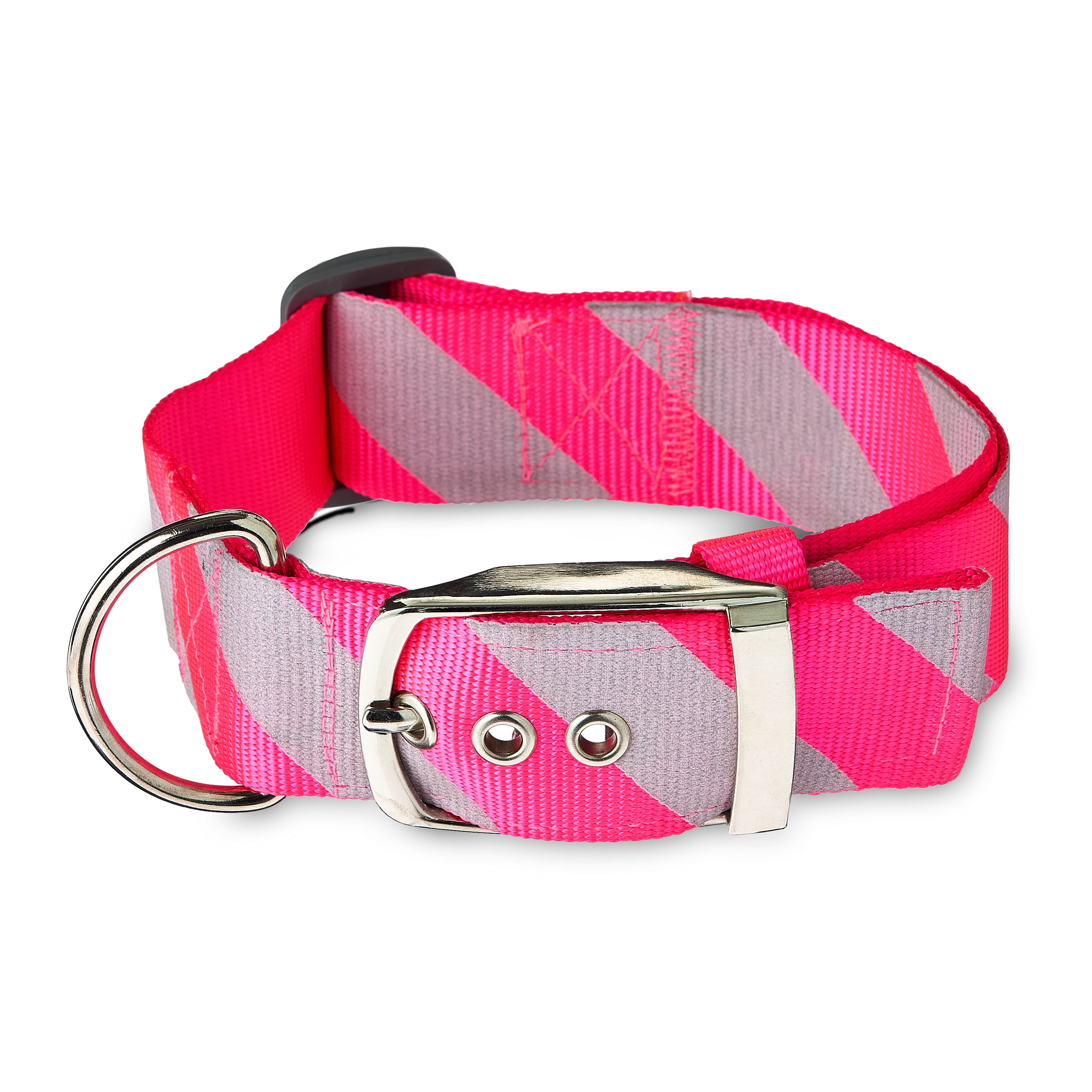 Vibrant Life Diagonal Stripe Extra Wide Adjustable Reflective Collar for  Dogs, Pink & Gray, Large 