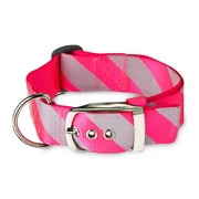 Vibrant Life Diagonal Stripe Extra Wide Adjustable Reflective Collar for Dogs, Pink & Gray, Large