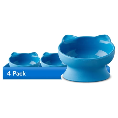 (4 pack) Vibrant Life 0.8-Cup Plastic Elevated Cat Ear Bowl, Blue