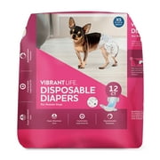 Vibrant Life Disposable Dog Diapers for Female Dogs, X-Small, 12 Count