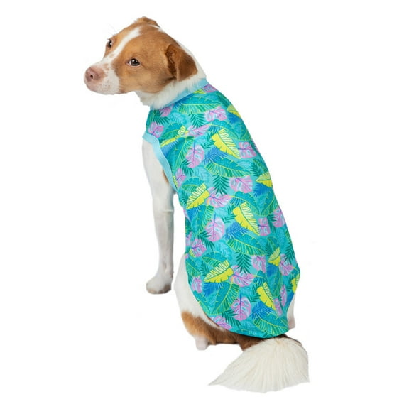 Vibrant Life Summer T-Shirt for Dogs, Tropical Leaves, Blue, M