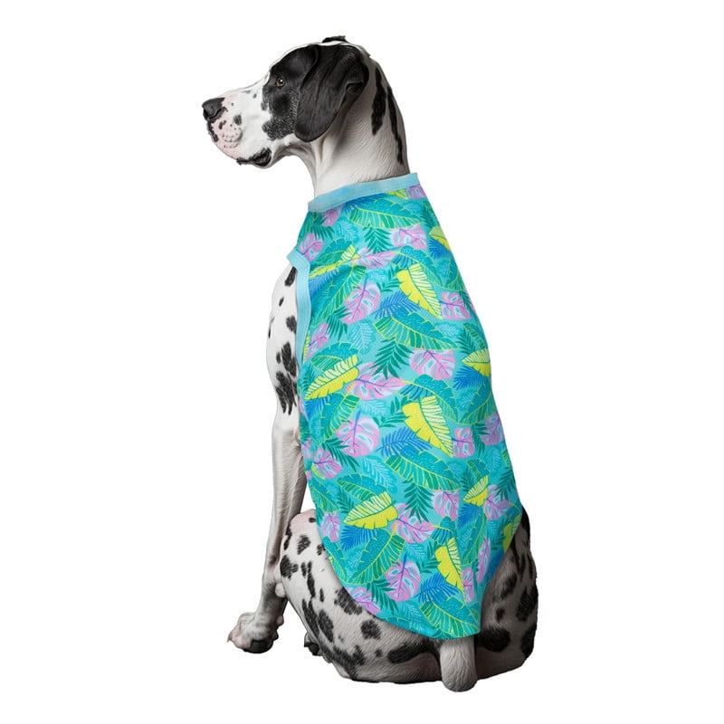 Vibrant Life Summer T-Shirt for Dogs, Tropical Leaves, Blue, XL