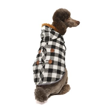 Vibrant Life Dog Clothes: Black & White Buffalo Plaid Peacoat, M
