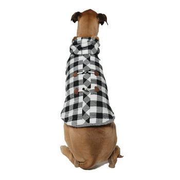 Vibrant Life Dog Clothes: Black & White Buffalo Plaid Peacoat, XL