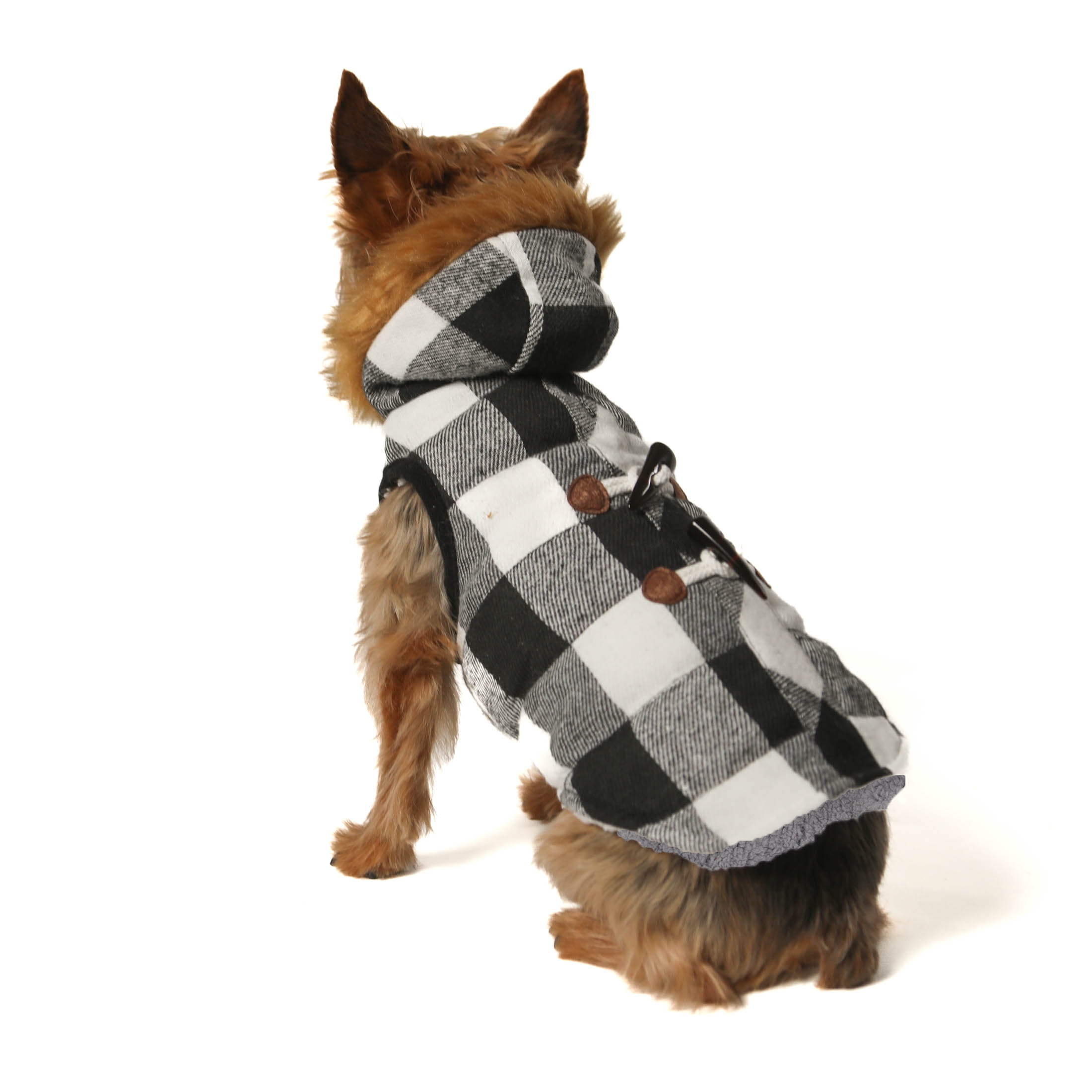 Vibrant Life Dog Clothes Black & White Buffalo Plaid Peacoat, XS