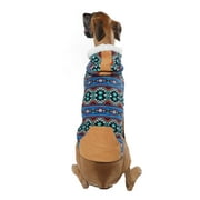 Vibrant Life Dog Clothes: Blue Fair Isle Print Fleece Hooded Jacket with Corduroy Trim, XL