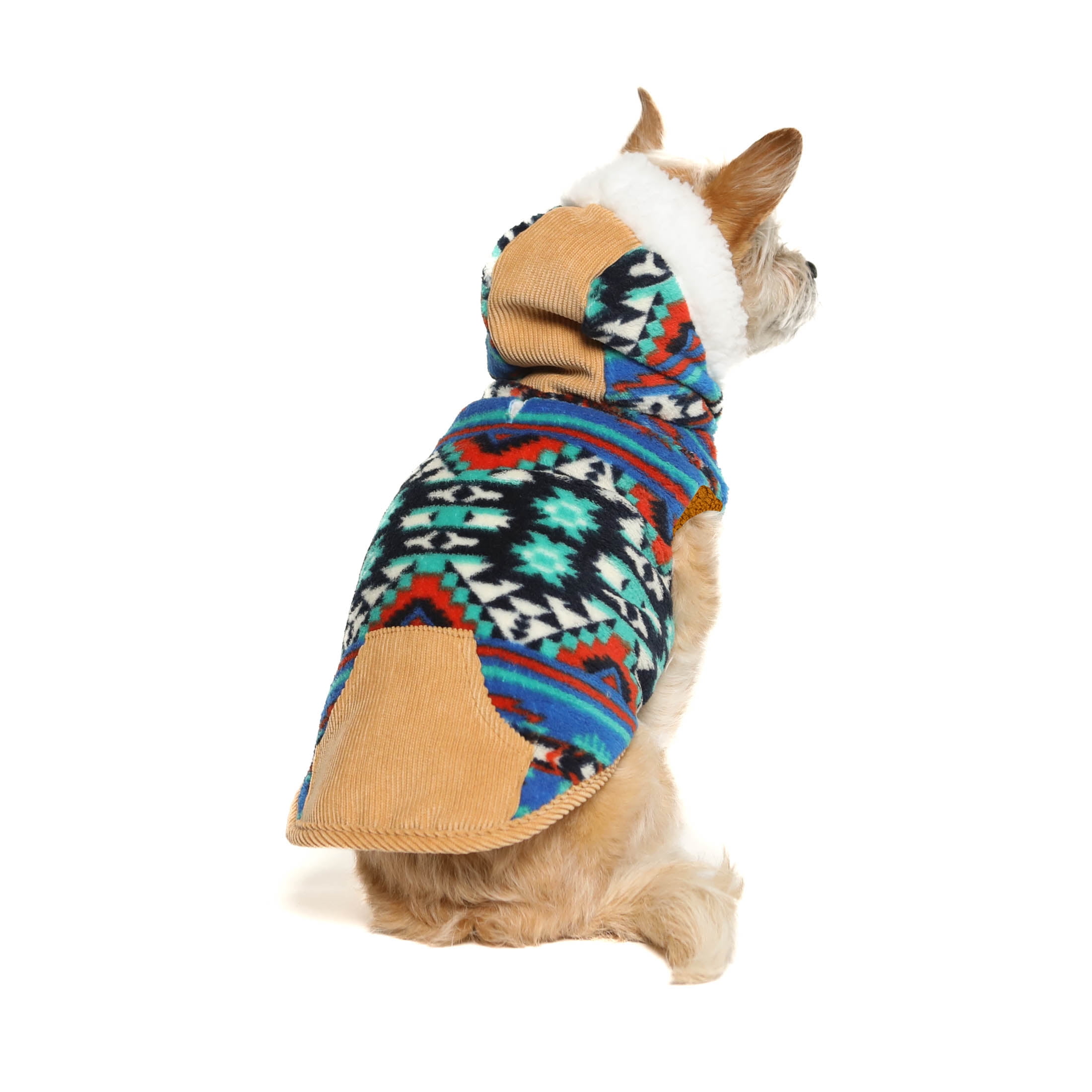 Vibrant Life Dog Clothes Blue Fair Isle Print Fleece Hooded Jacket