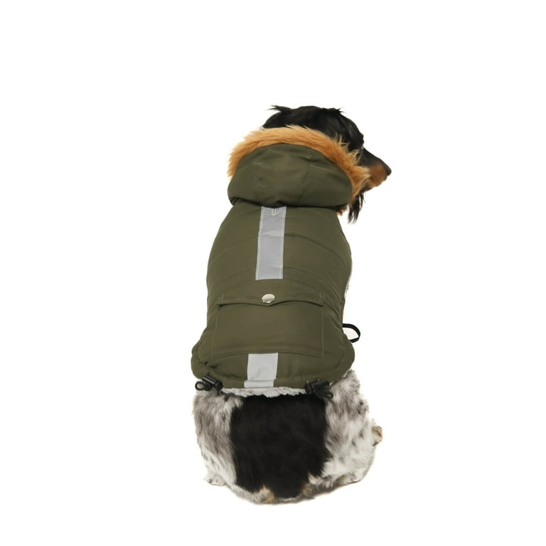 Vibrant Life Dog Clothes Green Reflective Puffer Jacket with Faux Fur Trimmed Hood S Walmart