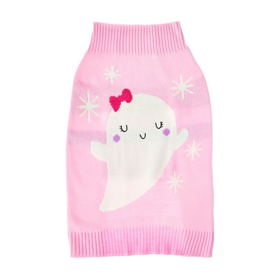 Vibrant Life, Dog Clothes, Happy Ghost Halloween Pet Sweater, Pink, Size Medium