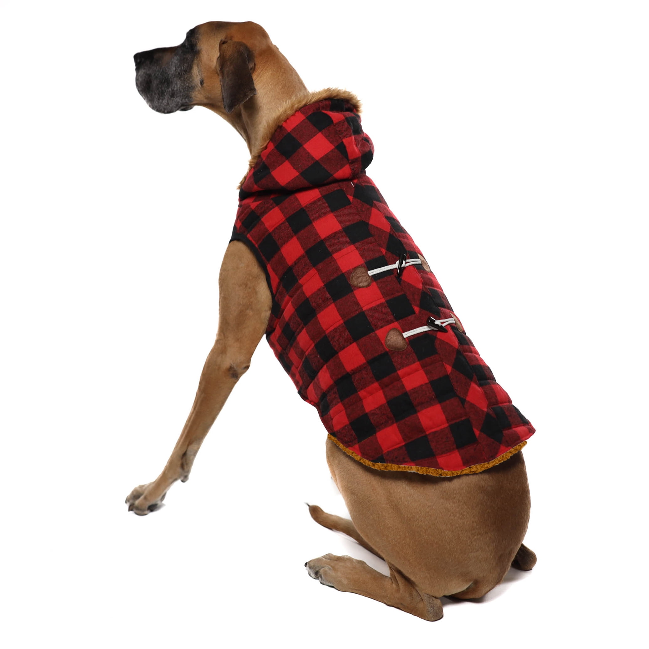 Vibrant Life Dog Clothes Red & Black Buffalo Plaid Peacoat, XL