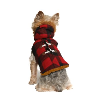 Vibrant Life Dog Clothes: Red & Black Buffalo Plaid Peacoat, XS