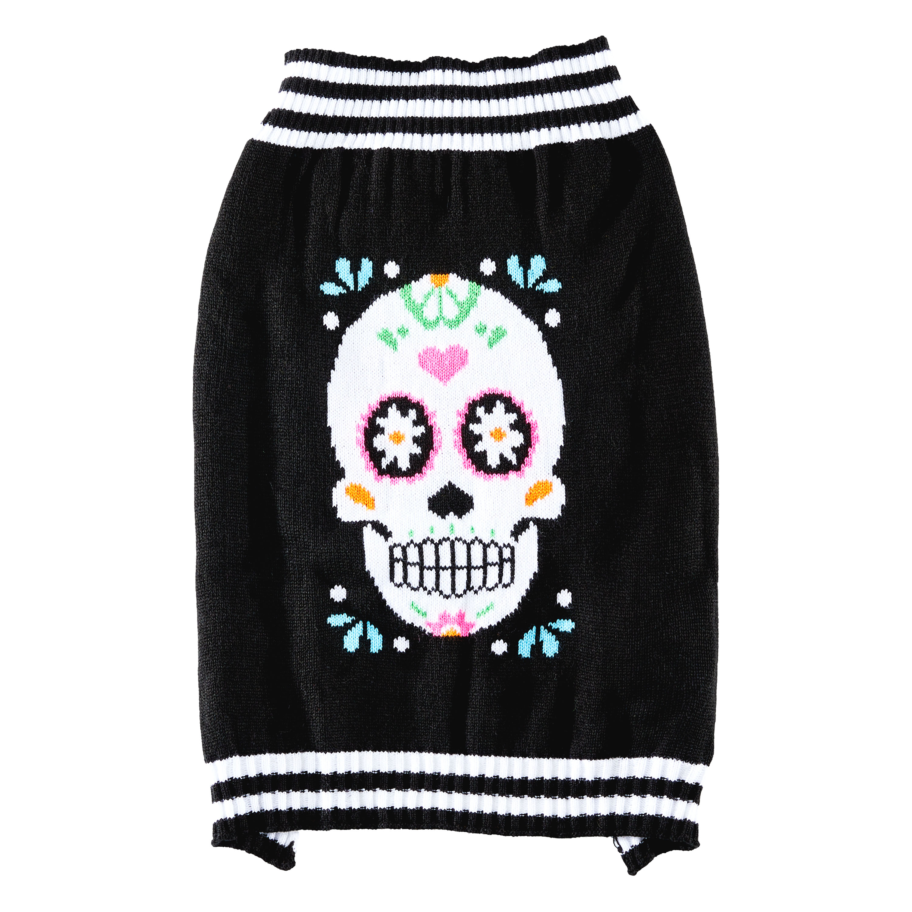 Vibrant Life Dog Clothes, Skull Halloween Pet Sweater, Black, Medium