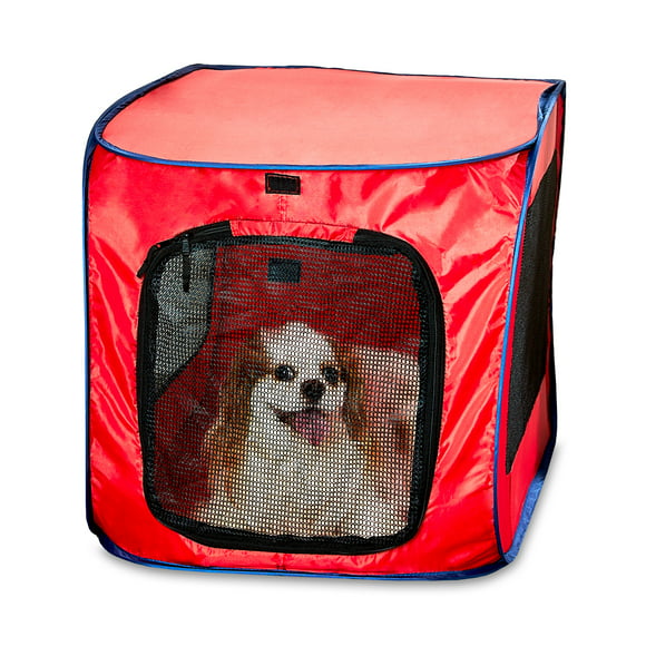 Vibrant Life, Dog Kennels, One Piece Soft-Sided 32" Pop-up Mesh Pet Kennel, Red, Medium