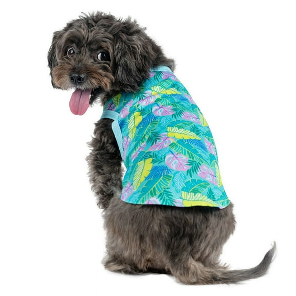 Vibrant Life Summer T-Shirt for Dogs, Tropical Leaves, Blue, S