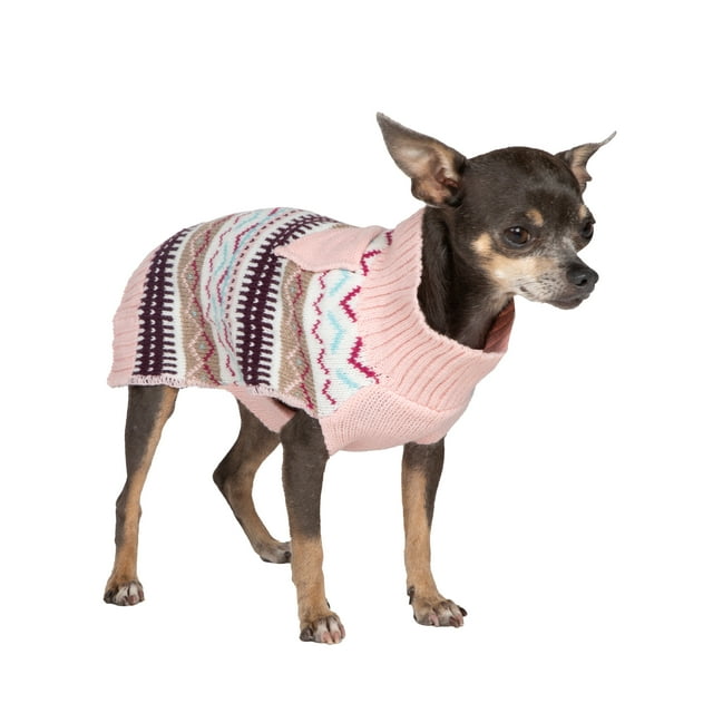 Vibrant Life, Dog and Cat Clothes, Fair Isle Pet Sweater, Pink, XS