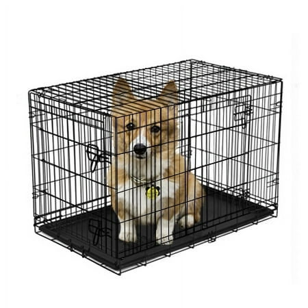 Vibrant Life Double-Door Foldable Metal Wire Dog Crate with Divider, Medium, 30"