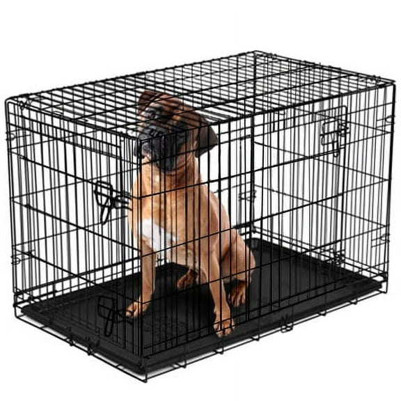 Vibrant Life Foldable 2-Door 48" Wire Crate for Dogs with Divider and Leak-Proof Tray