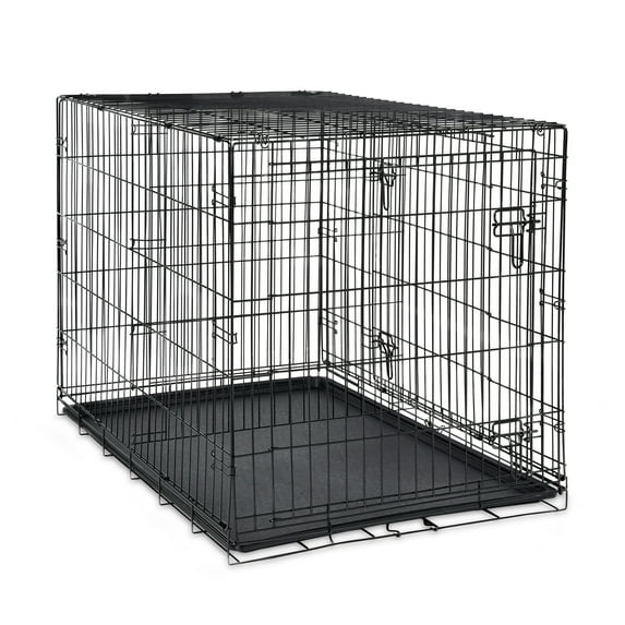 Vibrant Life Wire Dog Crate, Double-Door, Divider and Leak-Proof Tray, Metal, Foldable, Durable, Black, 42"