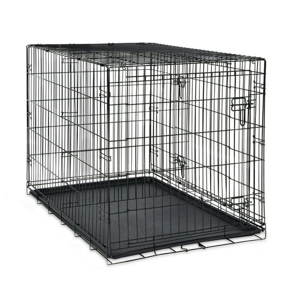 Vibrant Life Wire Dog Crate, Double-Door, Divider and Leak-Proof Tray, Metal, Foldable, Durable, Black, 42"