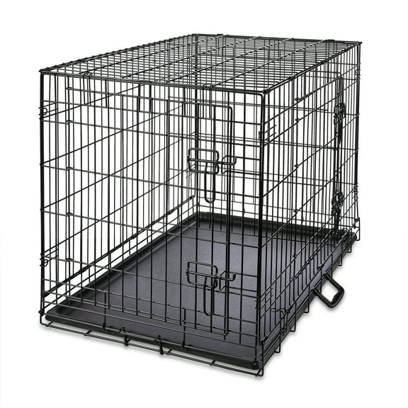 Vibrant Life Wire Dog Crate, Double-Door, Divider and Leak-Proof Tray, Metal, Foldable, Durable, Black, 36"