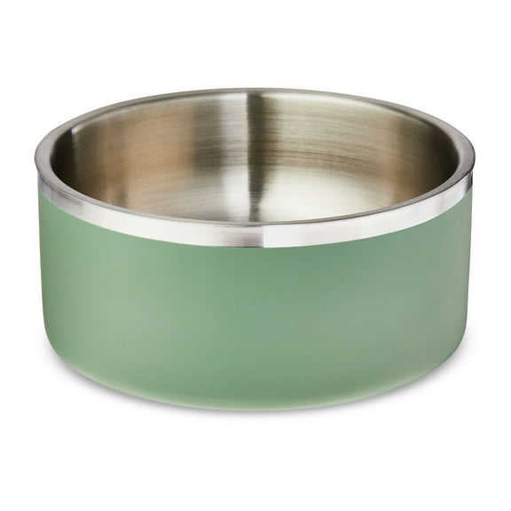 Vibrant Life Large Double Wall Stainless Steel Dog Bowl with Non-Skid Rubber Ring, Sage Green