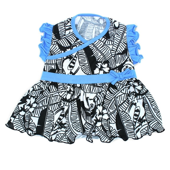 Vibrant Life Dress, Ruffle, Tropical, Black/White, S