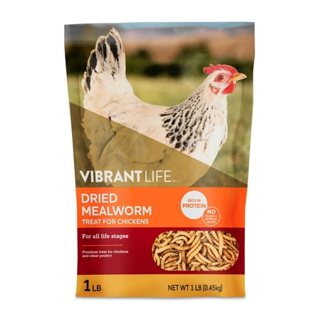 Vibrant Life Dried Mealworm Treat for Chickens, 1 lb Bag