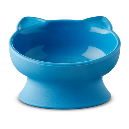 Vibrant Life 0.8-Cup Plastic Elevated Cat Ear Bowl, Blue