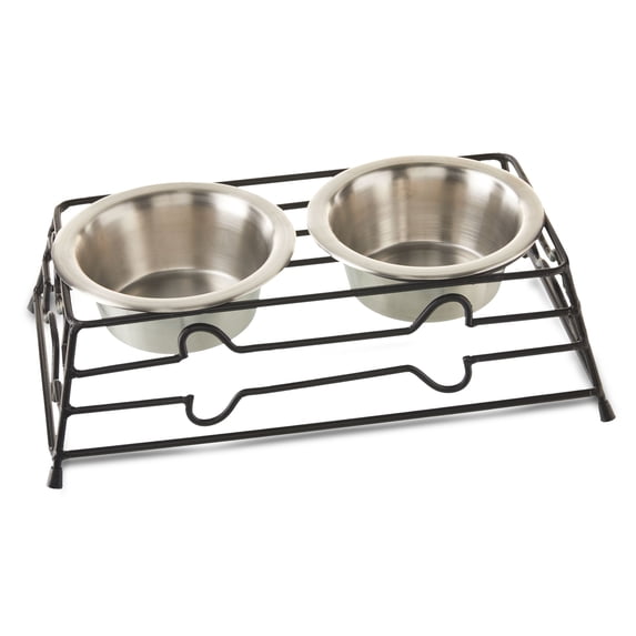 Vibrant Life Small 1.5-Cup Elevated Pet Double Diner, Silver