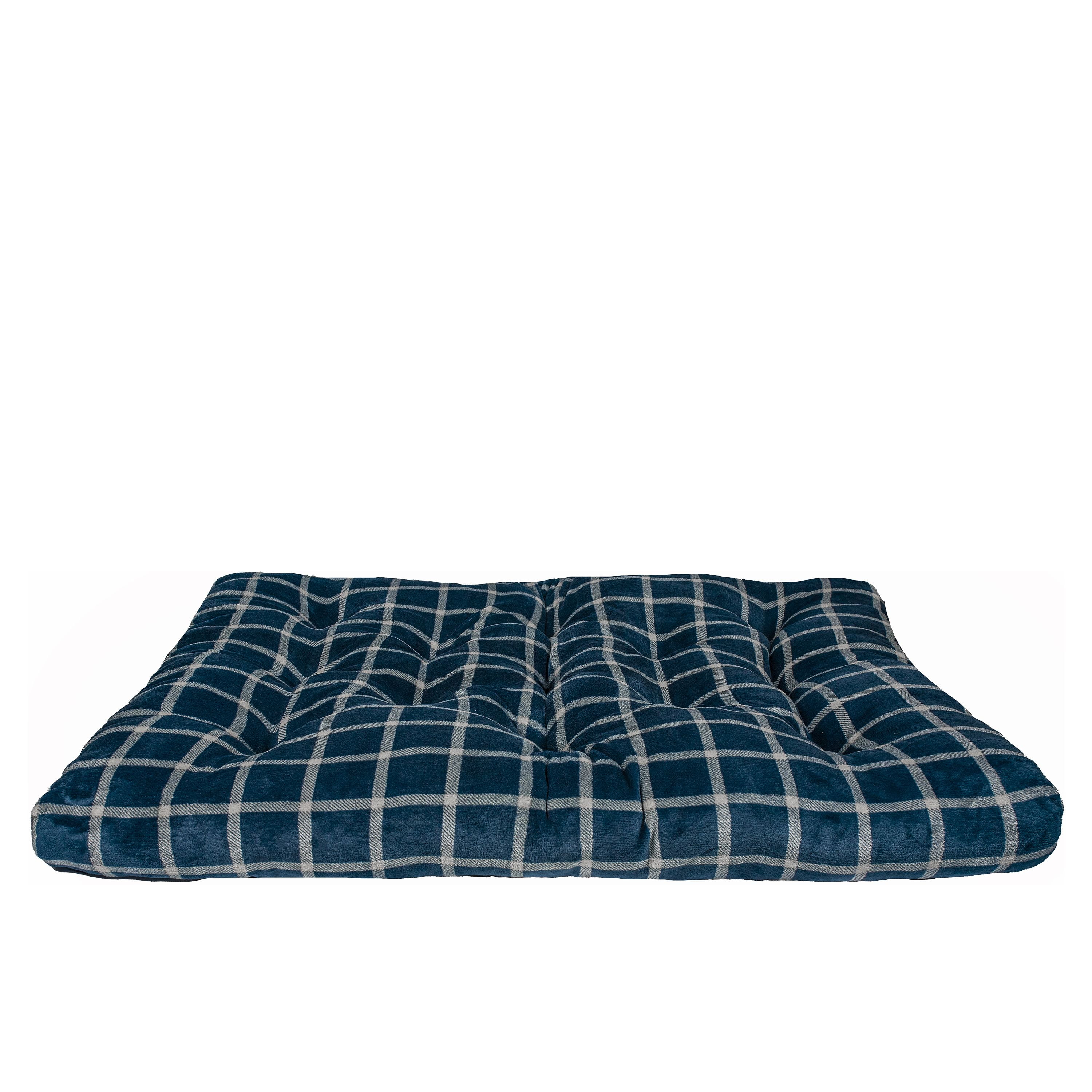 Vibrant Life Extra Large Tufted Plush Dog Bed with Recycled Fiberfill, Blue Plaid