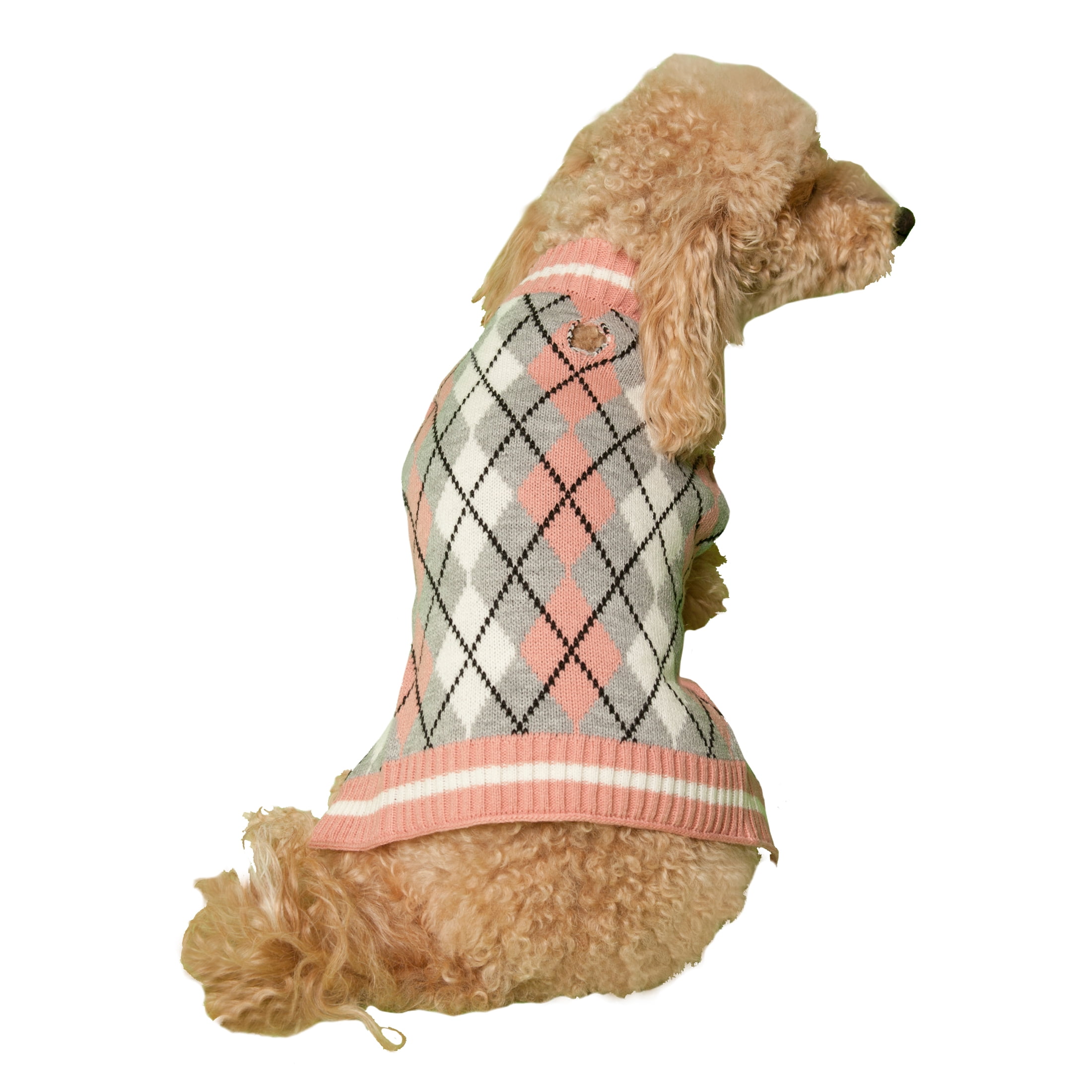 Vibrant Life Fall Blush Argyle Dog Sweater
