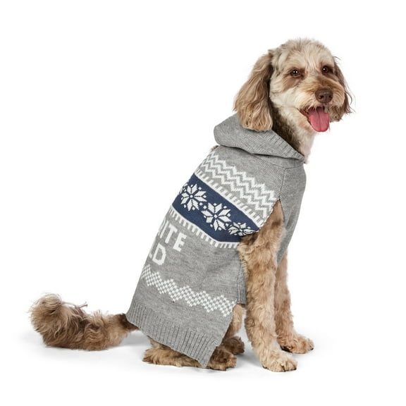 Vibrant Life Holiday Hooded Pet Sweater for Dogs, Favorite Child, Gray, Medium
