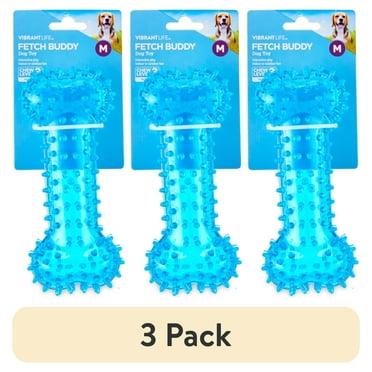 (3 pack) Vibrant Life Fetch Buddy Spiky Blue Bone Dog Toy, Chew Level 3