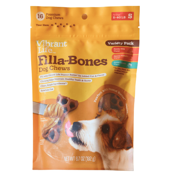 Vibrant Life Filla-Bones Small Dog Treats, Smoky BBQ, Savory Pumpkin, and Sweet Coconut Flavors (16 count)