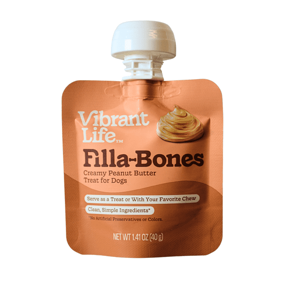Vibrant Life Filla-Bones Creamy Peanut Butter Spread Treat for Dogs, Designed for Dogs, (1.41 oz)