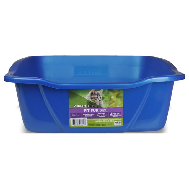 Vibrant Life Fit Fur Size Cat Litter Box, 18"L x 15"W, Blue