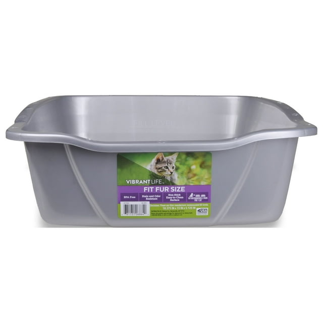Vibrant Life Fit Fur Size Cat Litter Box 18"L x 15"W , Silver