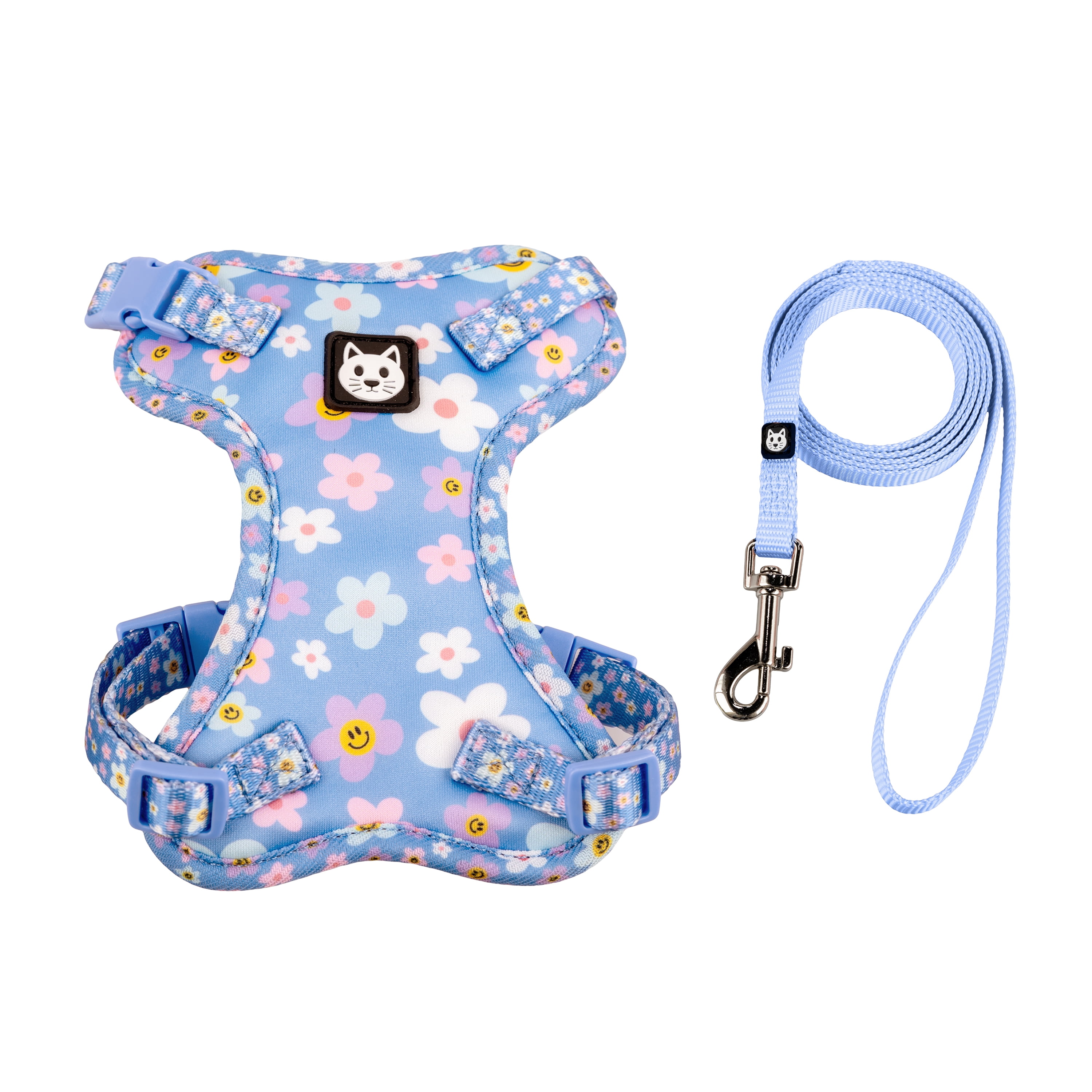 Vibrant Life Polyester Floral Comfort Cat Harness and Leash Set, Blue, One Size