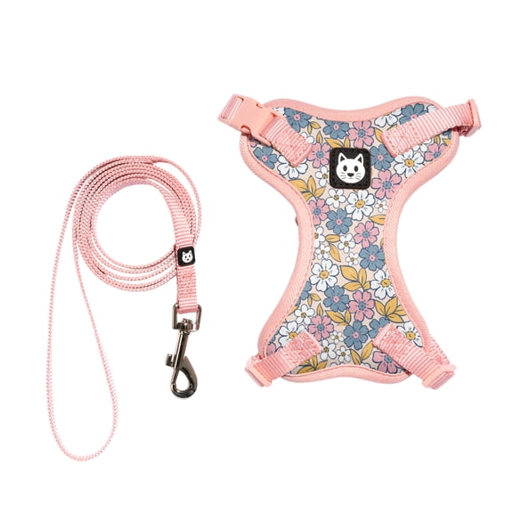 Vibrant Life Polyester Floral Comfort Cat Harness and Leash Set, Pink, One Size