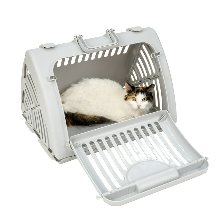 Vibrant Life Foldable Plastic Travel Cat Carrier Gray, Ventilated