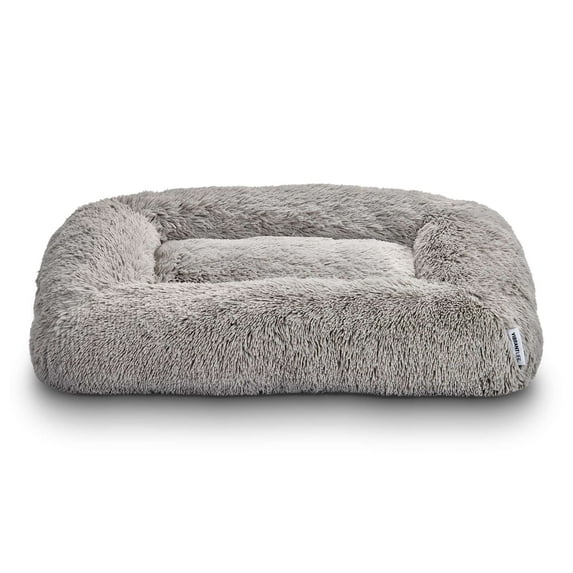 Vibrant Life Furry Cozy Bolster Pillow Dog Bed, Large , Quiet Gray, 35" x 25"