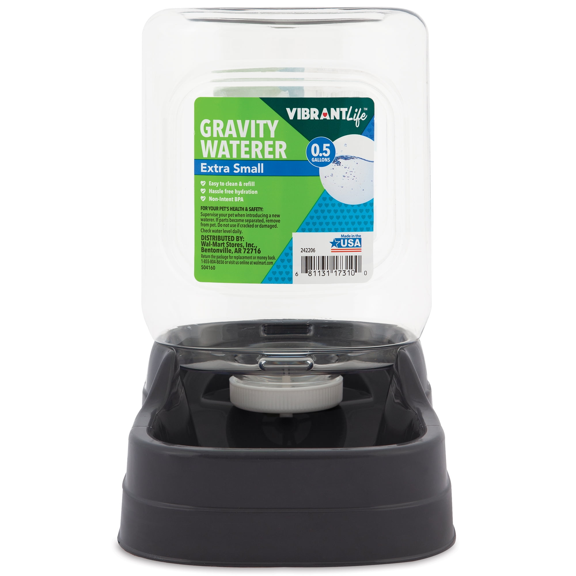 Vibrant Life Gravity Pet Waterer for Dogs and Cats, Extra Small, 0.5 Gallon Capacity