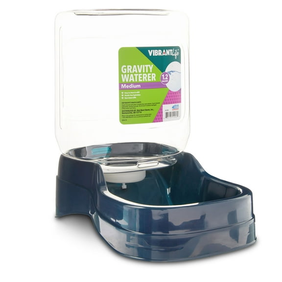 Vibrant Life Gravity Pet Waterer, Blue, Medium for Dogs and Cats, 1.2 Gallons