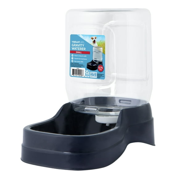 Vibrant Life Gravity Pet Waterer, Dark Blue, Small for Cats and Dogs, 0.75 Gallons