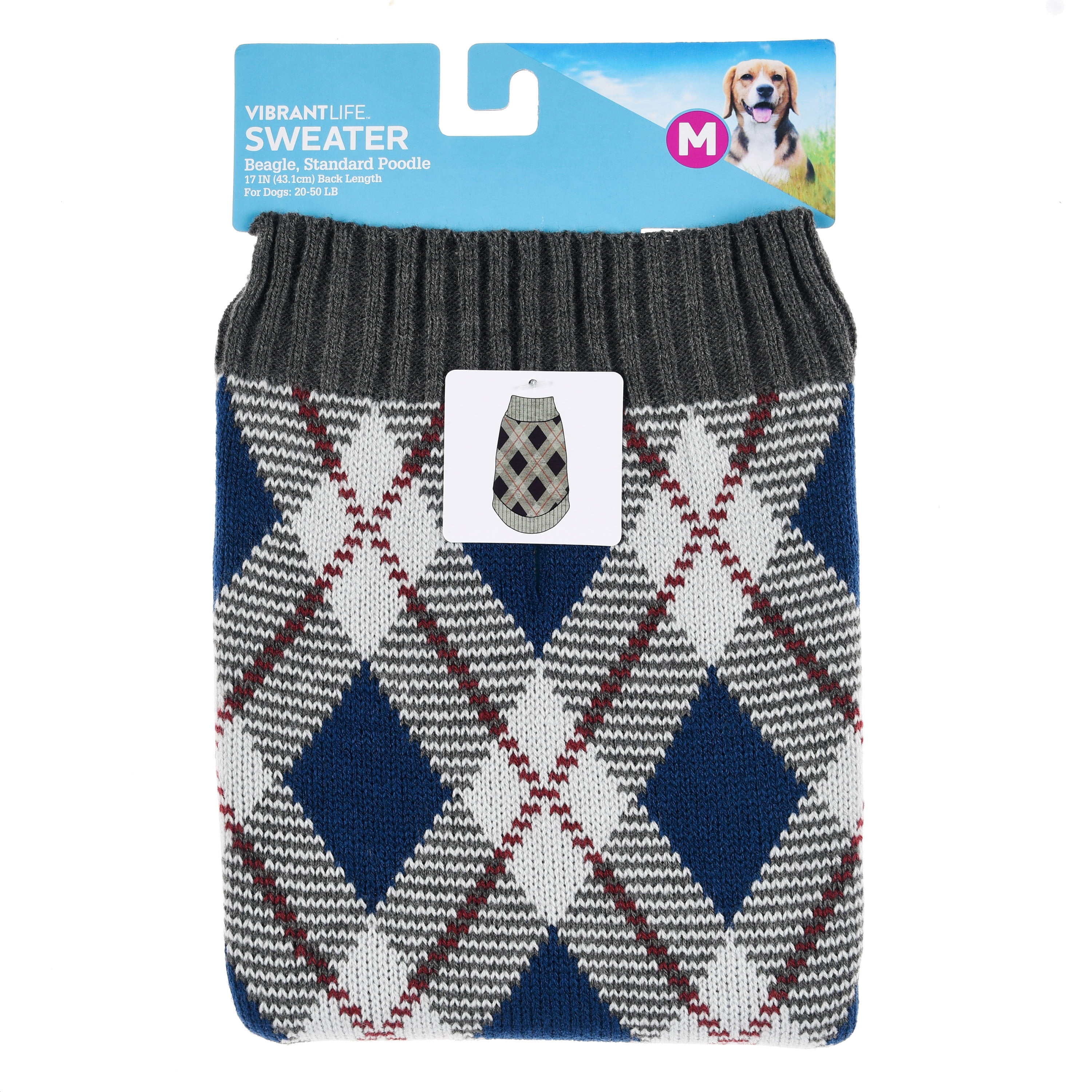 Vibrant Life Gray Argyle Dog Sweater, Large