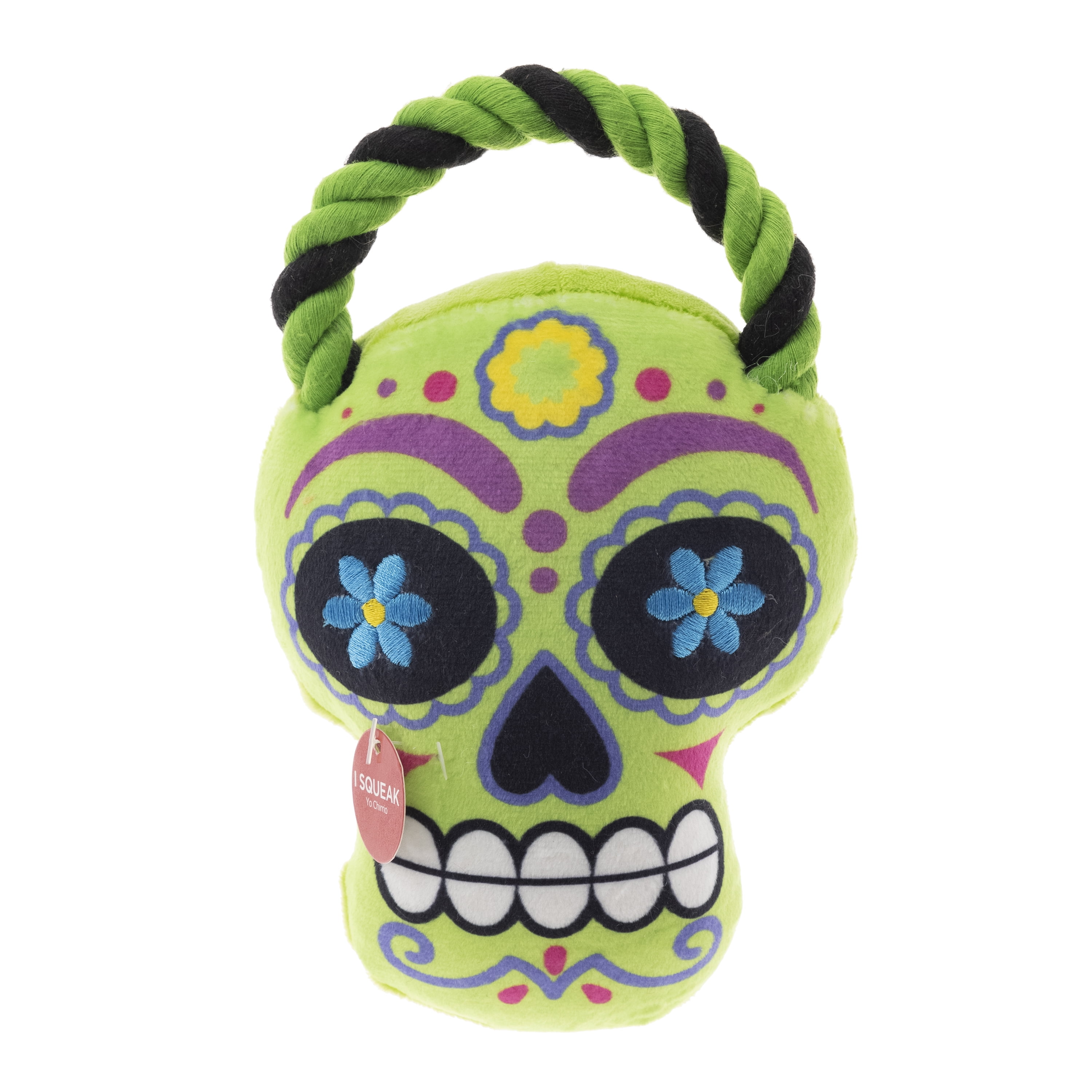 Vibrant Life Halloween 7in Squeaky Plush Dog Toy, Sugar Skull Rope Toy