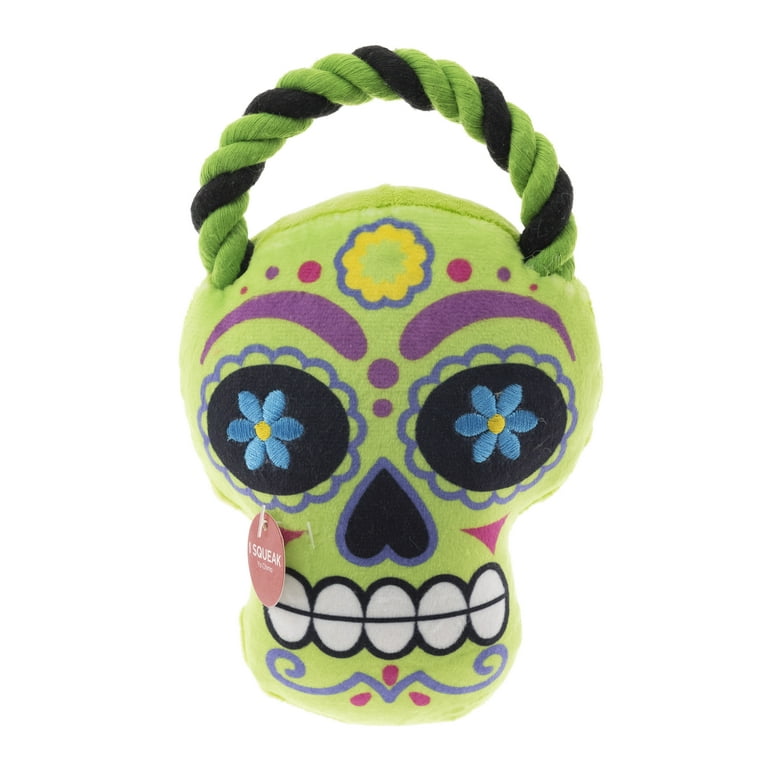 Vibrant Life Halloween 7in Squeaky Plush Dog Toy, Sugar Skull Rope